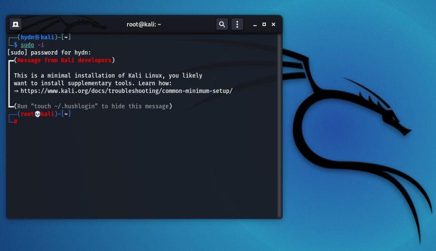 Kali Linux install: non-root
