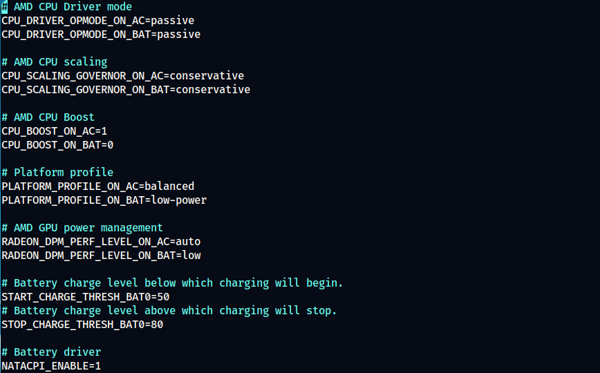 screenshot of vi /etc/tlp.conf